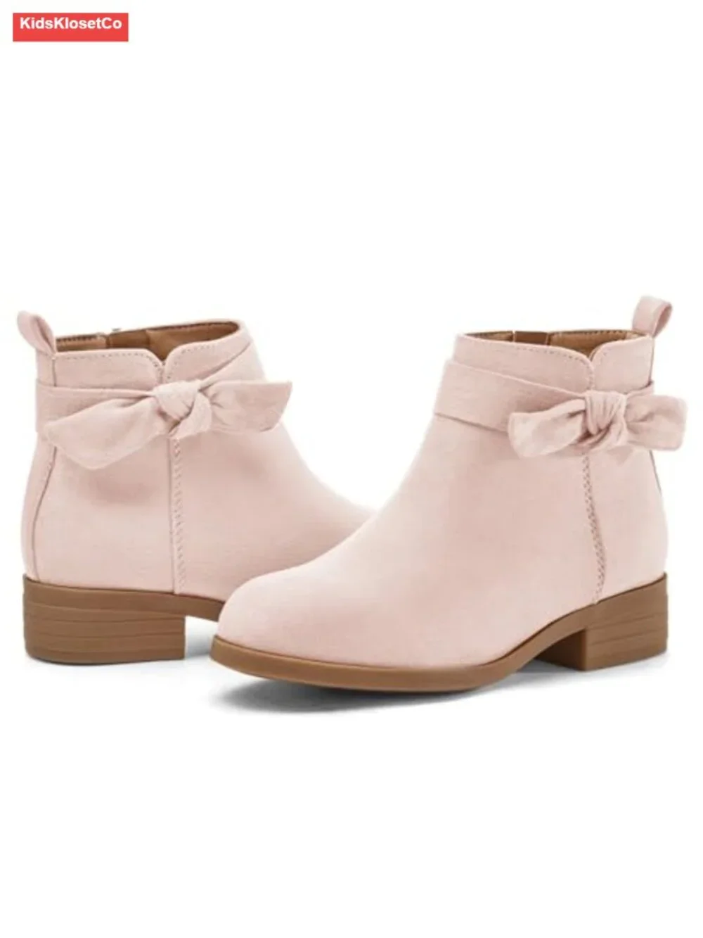 Girls Suede Ankle Boots Bowknot Chunky Heel Side Zipper Cute Dress Booties